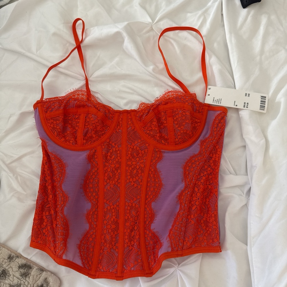 Urban Outfitters Red and Purple Lace Bustier Top